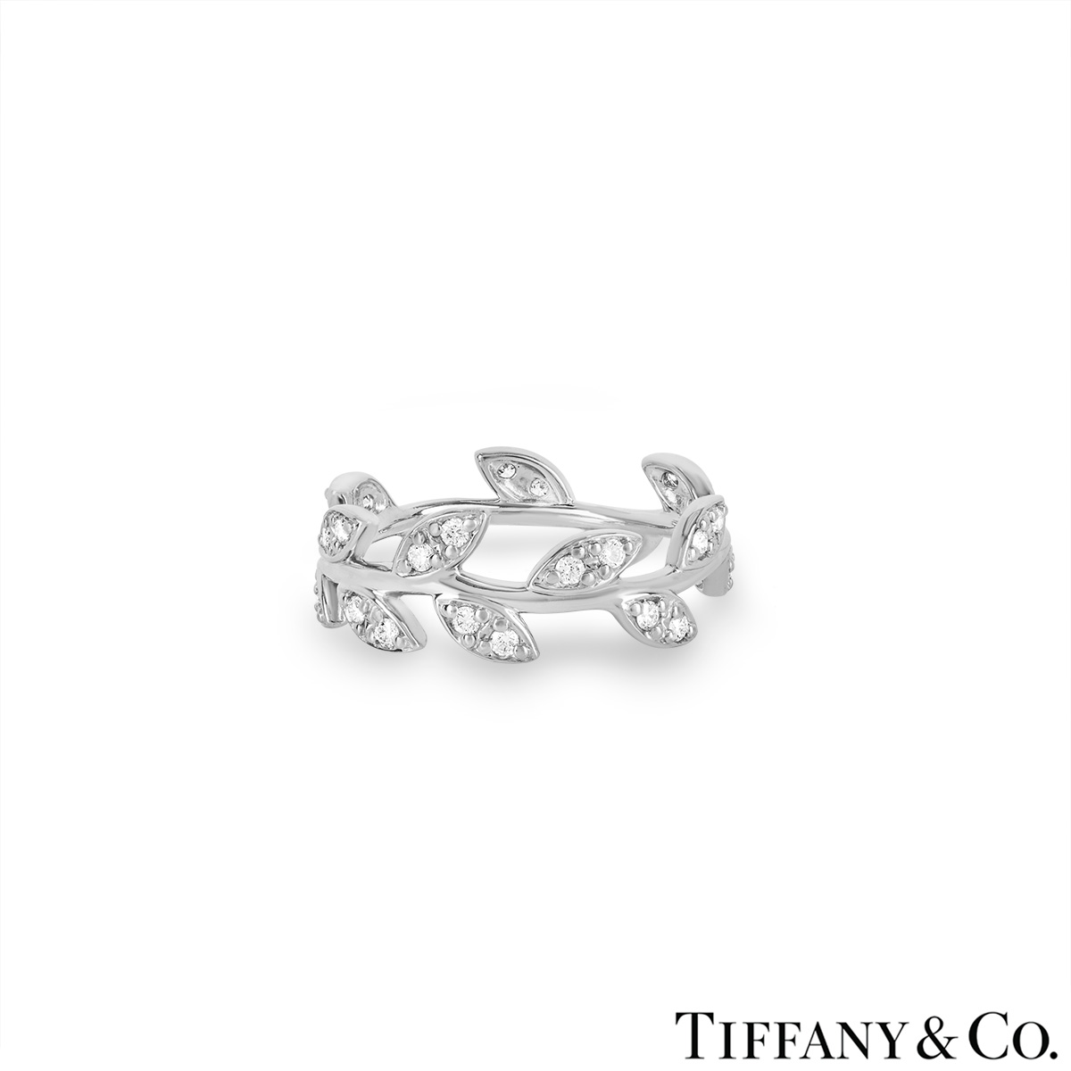 Tiffany & Co. White Gold Diamond Olive Leaf Band Ring | Rich Diamonds